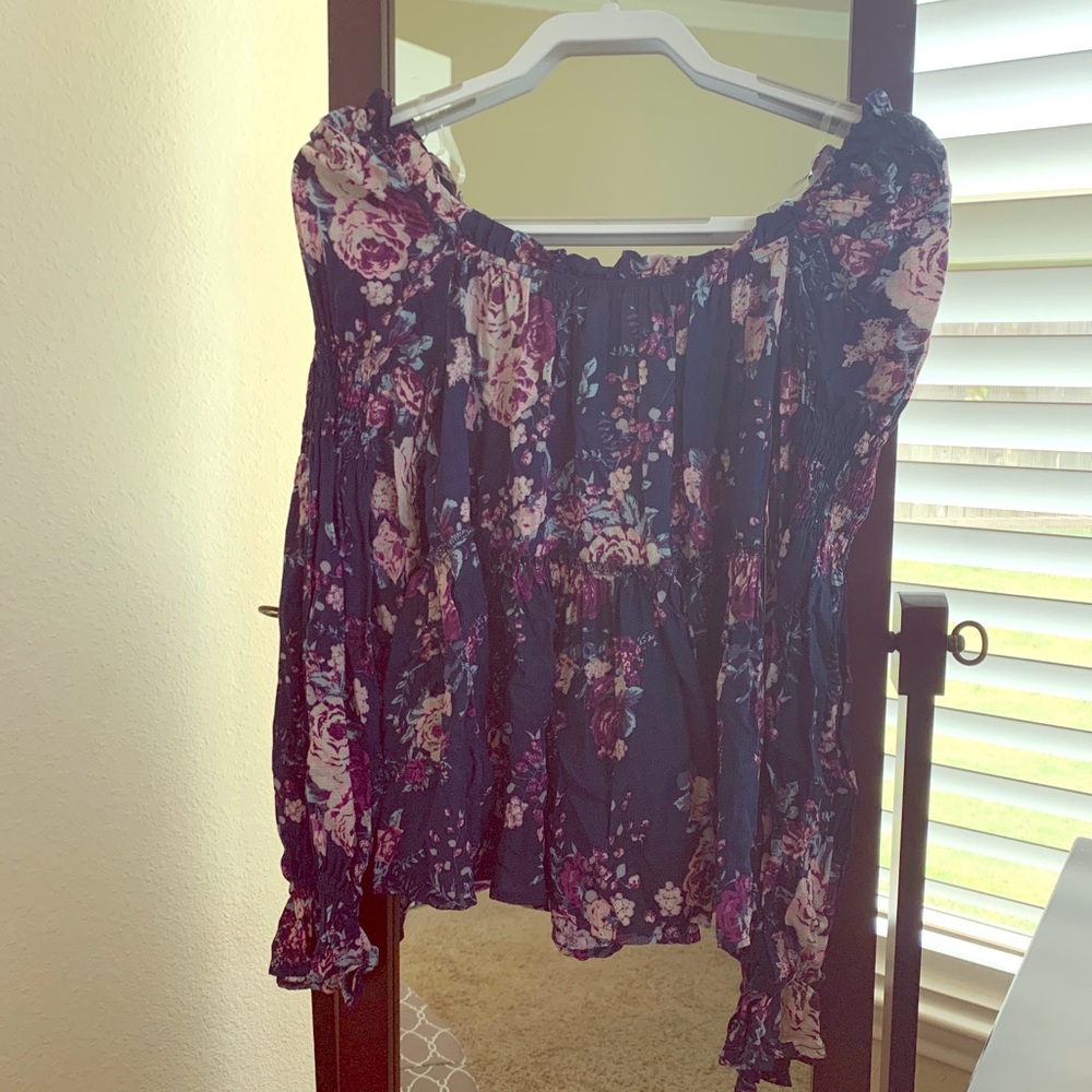 Coco +Jaimeson Dark Blue  Flowered Blouse
